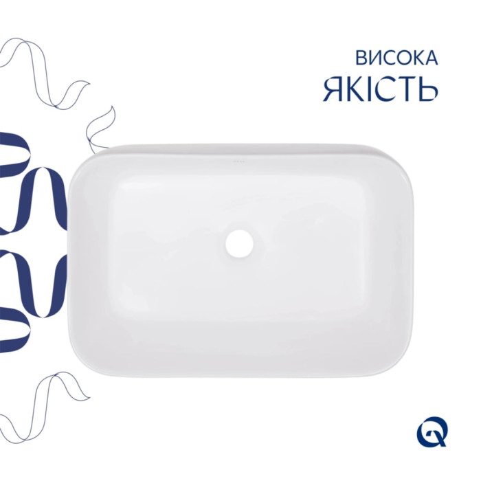 Комплект Qtap Scorpio: Раковина накладна 550x390x120 мм, White, прямокутна + Донний клапан Pop-up PU02