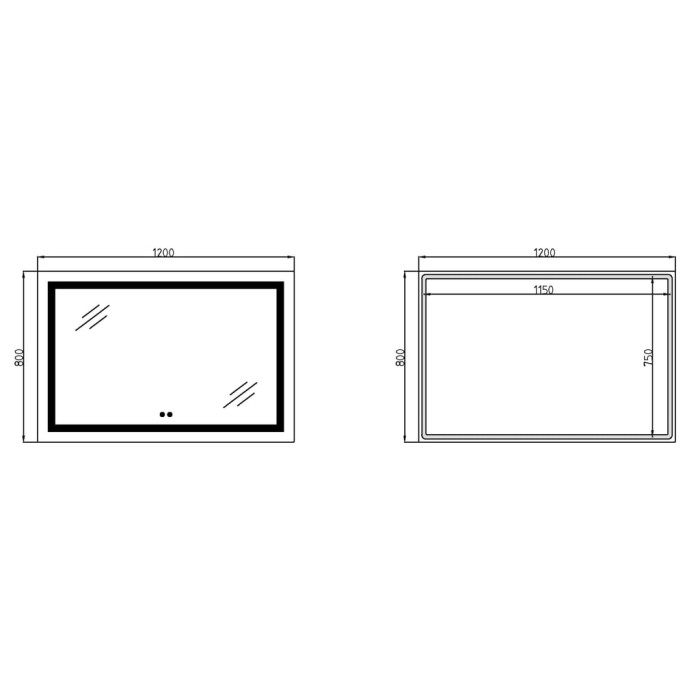 Дзеркало Lidz Kubis (KU1) 1200х800 з LED-підсвічуванням Touch, з антизапотіванням, з димером, рег. яскравості LDKUB120080049008