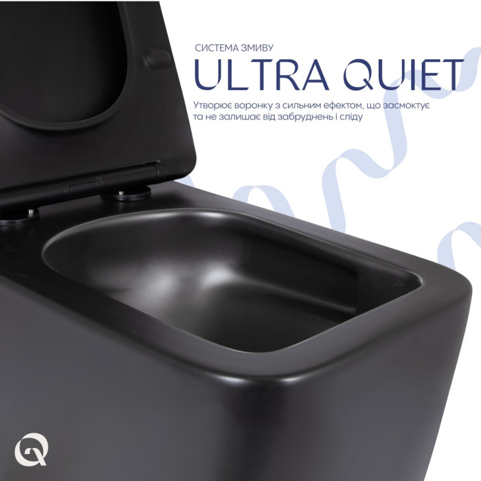 Унітаз підвісний Qtap Gemini Ultra Quiet 485×340×350 мм, Matt Black, з сидінням Slim Duroplast / Soft-close / Quick Release QTGEM28BLM50505