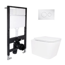 Готове рішення Qtap для ванної кімнати: підвісний унітаз Crow Rimless 485x340x330 + комплект інсталяції Standard (кругла клавіша Chrome)