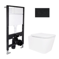 Готове рішення Qtap для ванної кімнати: підвісний унітаз Crow Rimless 485x340x330 + комплект інсталяції Standard (кругла клавіша Black)