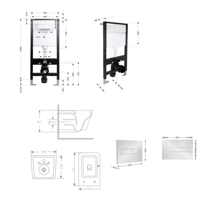 Готове рішення Qtap для ванної кімнати: підвісний унітаз Crow Rimless 485x340x330 + комплект інсталяції Standard (лінійна клавіша Chrome)