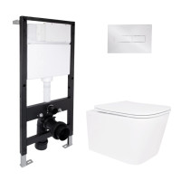 Готове рішення Qtap для ванної кімнати: підвісний унітаз Crow Rimless 485x340x330 + комплект інсталяції Standard (лінійна клавіша Chrome)