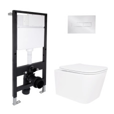 Готове рішення Qtap для ванної кімнати: підвісний унітаз Crow Rimless 485x340x330 + комплект інсталяції Standard (лінійна клавіша Chrome)