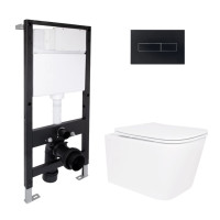 Готове рішення Qtap для ванної кімнати: підвісний унітаз Crow Rimless 485x340x330 + комплект інсталяції Standard (лінійна клавіша Black)
