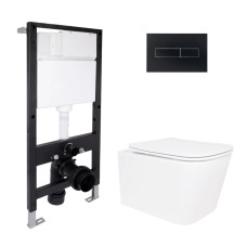 Готове рішення Qtap для ванної кімнати: підвісний унітаз Crow Rimless 485x340x330 + комплект інсталяції Standard (лінійна клавіша Black)