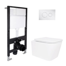 Готове рішення Qtap для ванної кімнати: підвісний унітаз Crow Ultra Quiet 485x340x290 + комплект інсталяції Standard (кругла клавіша Chrome)