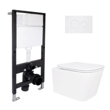 Готове рішення Qtap для ванної кімнати: підвісний унітаз Crow Ultra Quiet 485x340x290 + комплект інсталяції Standard (кругла клавіша White)