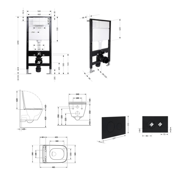 Готове рішення Qtap для ванної кімнати: підвісний унітаз Crow Ultra Quiet 485x340x290 + комплект інсталяції Standard (кругла клавіша Black)