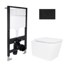 Готове рішення Qtap для ванної кімнати: підвісний унітаз Crow Ultra Quiet 485x340x290 + комплект інсталяції Standard (кругла клавіша Black)