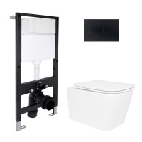 Готове рішення Qtap для ванної кімнати: підвісний унітаз Crow Ultra Quiet 485x340x290 + комплект інсталяції Standard (лінійна клавіша Black)