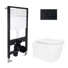 Готове рішення Qtap для ванної кімнати: підвісний унітаз Crow Ultra Quiet 485x340x290 + комплект інсталяції Standard (лінійна клавіша Black)