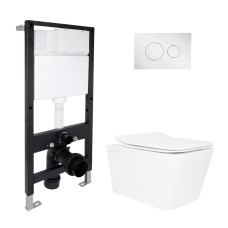 Готове рішення Qtap для ванної кімнати: підвісний унітаз Crow Rimless 520x360x290 + комплект інсталяції Standard (кругла клавіша Chrome)