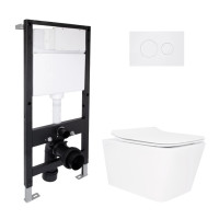 Готове рішення Qtap для ванної кімнати: підвісний унітаз Crow Rimless 520x360x290 + комплект інсталяції Standard (кругла клавіша White)