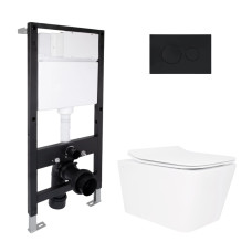 Готове рішення Qtap для ванної кімнати: підвісний унітаз Crow Rimless 520x360x290 + комплект інсталяції Standard (кругла клавіша Black)