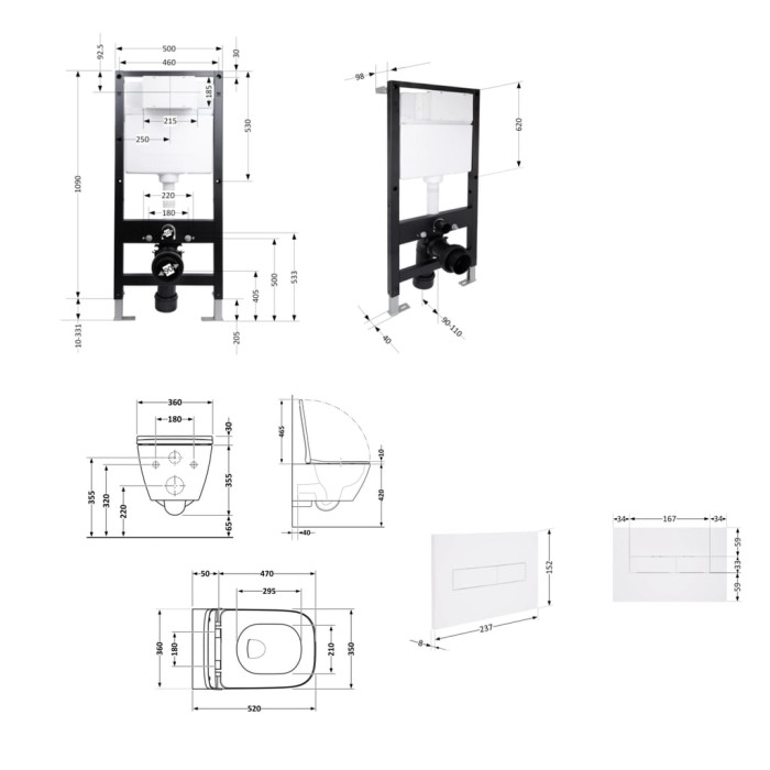 Готове рішення Qtap для ванної кімнати: підвісний унітаз Crow Rimless 520x360x290 + комплект інсталяції Standard (лінійна клавіша White)