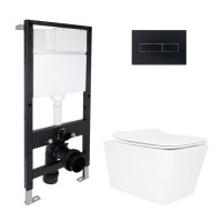Готове рішення Qtap для ванної кімнати: підвісний унітаз Crow Rimless 520x360x290 + комплект інсталяції Standard (лінійна клавіша Black)