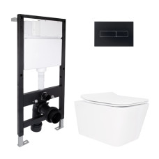 Готове рішення Qtap для ванної кімнати: підвісний унітаз Crow Rimless 520x360x290 + комплект інсталяції Standard (лінійна клавіша Black)