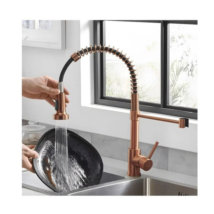 змішувач для кухні Rea Colin з пружиною та висувним виливом brushed copper (REA-B5459)