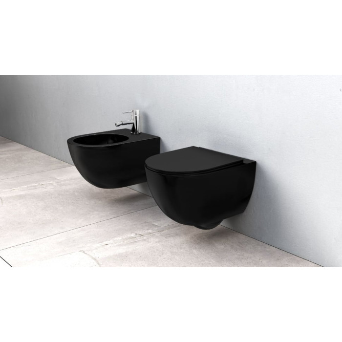 унітаз Carlo Mini Rimless 48x37 black mat + сидіння дюропластів soft-close (REA-C8489)