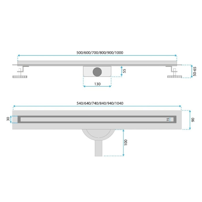 трап Rea Neo Slim Pro 1000 мм, сифон, ніжки, матова сталь (REA-G5803)