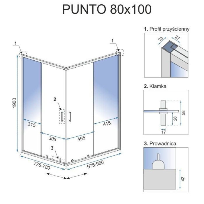 душова кабіна Rea Punto 80x100 black безпечне скло, прозоре (REA-K4806)