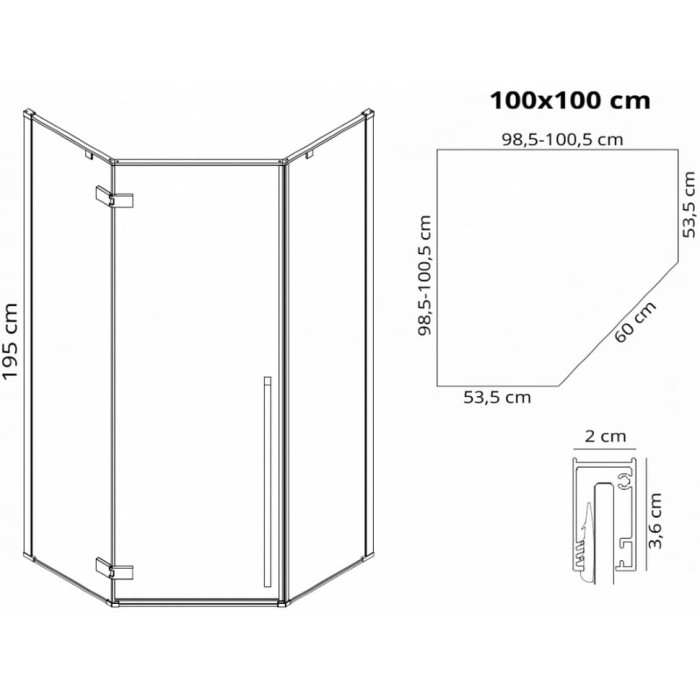 душова кабіна Rea Diamond 100x100 безпечне скло, прозоре (REA-K5623)