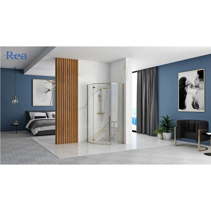 душова кабіна Rea Diamond 100x100 gold безпечне скло прозоре (REA-K6616)
