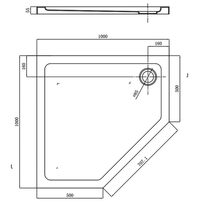 FTR0223 COMFORT Піддон душовий, п'ятикутн., 100х100, з сифоном (1 сорт)