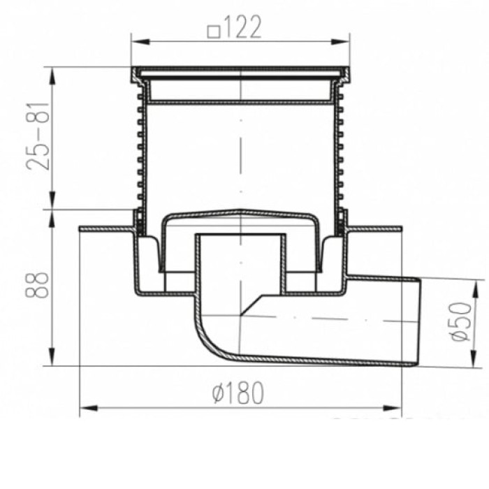 G 425 NXL Двокорпусний трап з гор. підключенням DN50, h-113-169 mm, решітка Квадрати, з сухим сифоном (1 сорт)