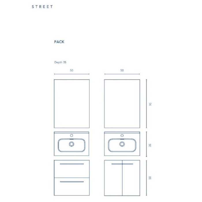 123150 STREET Pack Комплект меблів 50 White (тумба+раковина+дзерк) (1уп) (1 сорт)