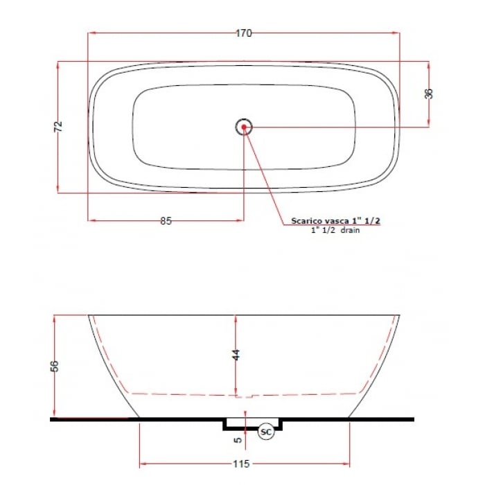 V297BO/V2970XBO800S BRIO Ванна із штучного каменю 170 x 72 x 56h, білий матовий (1 сорт)