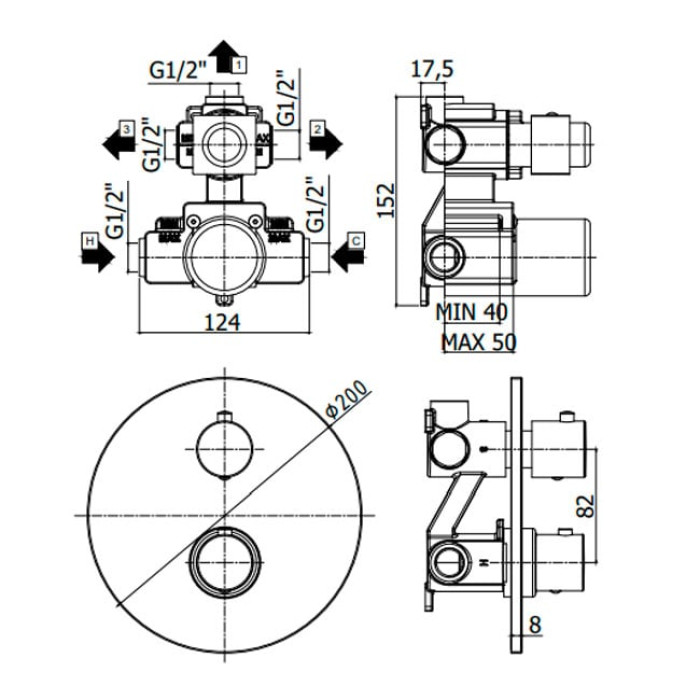 LIQ019CR Light exclusive Змішувач для душу на 3 споживачі, термостатичний, хром (1 сорт)