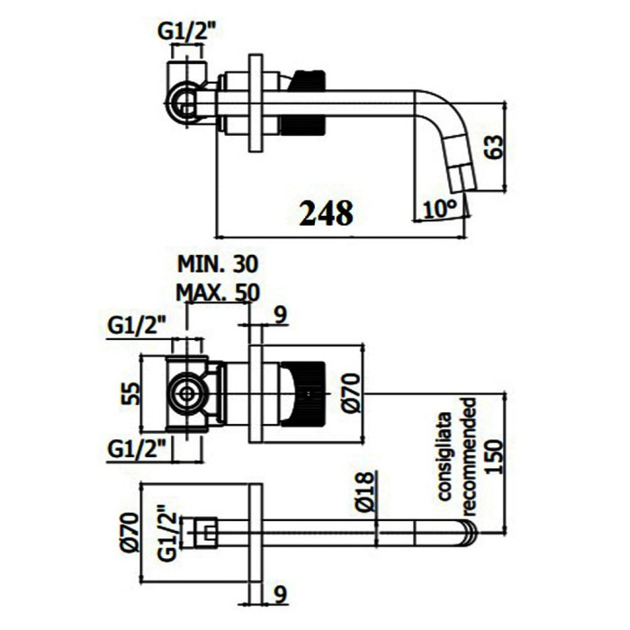 JO007CR70 Paffoni JO Змішувач для раковини, вилив 248мм, хром (1 сорт)