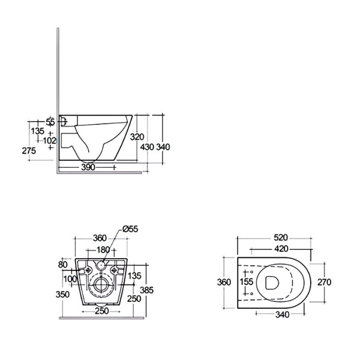 RSTSC3901504 + RST23504A FEELING Унітаз підвісний з кришкою Duroplast, SLIM, Soft Close, Quick Release, Rimless, чорний матовий (1 сорт)