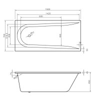Ванна Boomerang  1500x700 посилений борт, з ніжками (1 сорт)