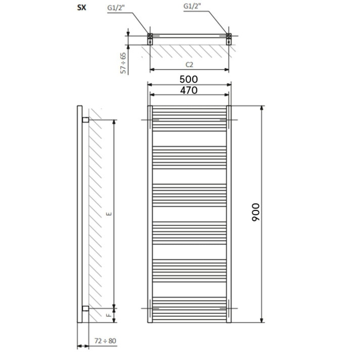 WGFIN090050K9M5SX Рушникосушка Fiona 900*500, колір чорний мат (RAL 9005) (1 сорт)