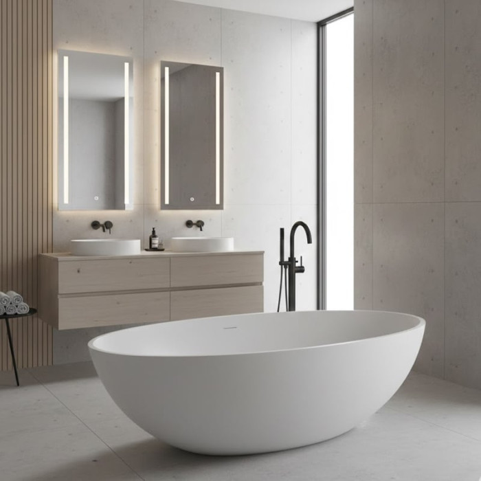 18080130U Ванна ART штучний камінь з сифоном 179,8x85 см, білий глянець (1 сорт)