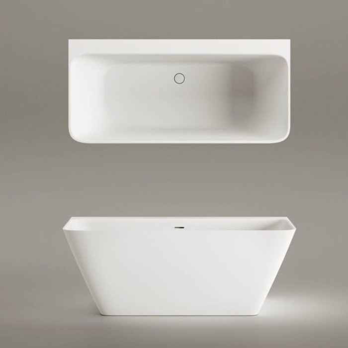 VAQUAWAS/00 QUADRO WALL Ванна пристінна 160х76 см з литого (штучного) каменю Silkstone, з інтегрованим сифоном, колір білий мат (1 сорт)