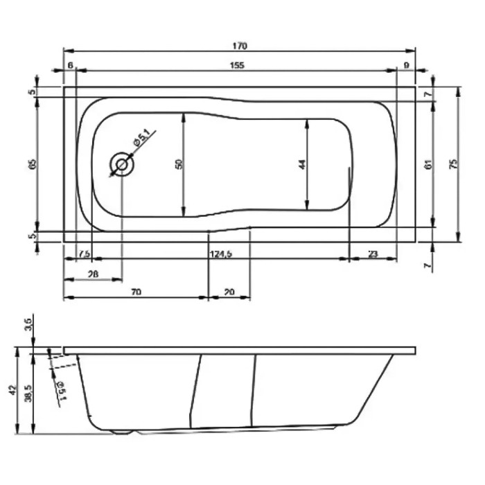 17075234 Comfort Plus Ванна 170x75 см біла + ніжки 207093 (1 сорт)