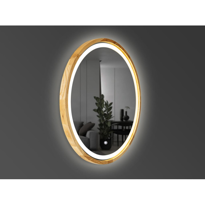 Perfection Slim Дзеркало з підсвіткою LED дуб натуральний 850мм (аурна,фронтальна,сенсорна (1 сорт)