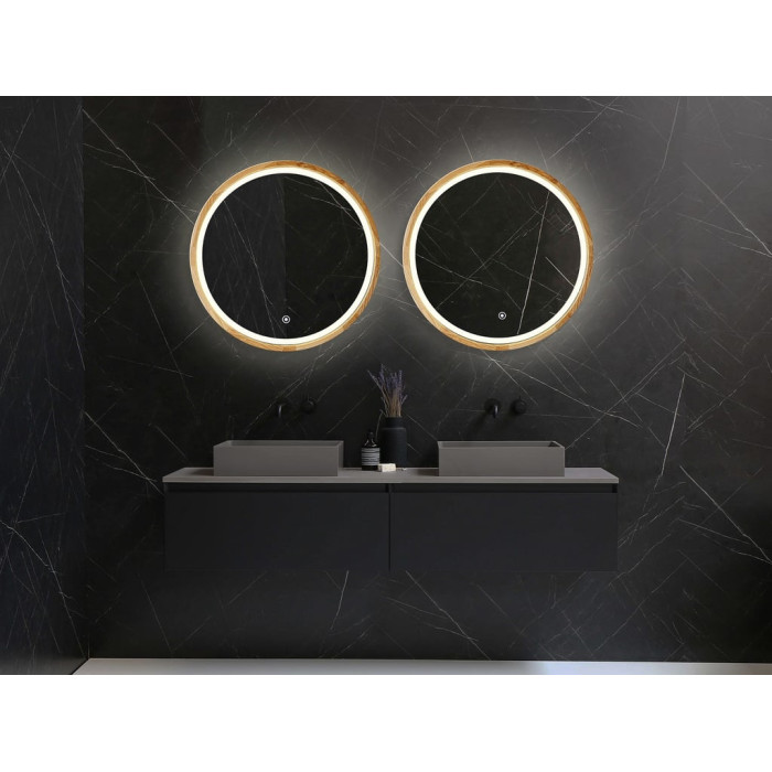 Perfection Slim Дзеркало з підсвіткою LED дуб натуральний 850мм (аурна,фронтальна,сенсорна (1 сорт)
