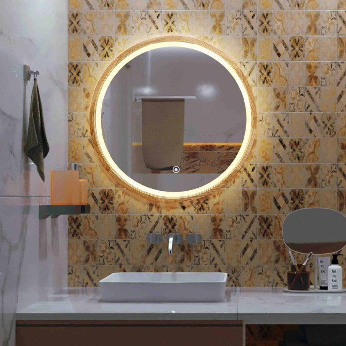 Perfection Slim Дзеркало з підсвіткою LED дуб натуральний 850мм (аурна,фронтальна,сенсорна (1 сорт)
