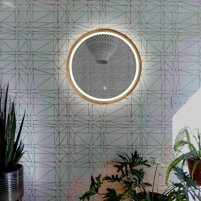 Perfection Slim Дзеркало з підсвіткою LED дуб натуральний 850мм (аурна,фронтальна,сенсорна (1 сорт)