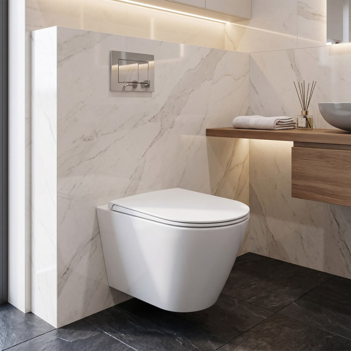 RST23AWHA+ RESC0004  RESORT Унітаз підвісний з кришкою slim, безобідковий, білий (1 сорт)