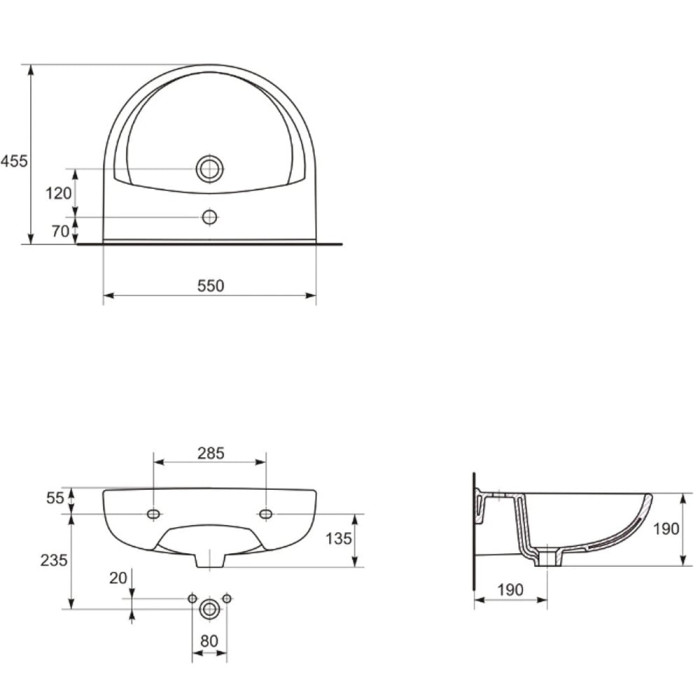 K08-261 PRESIDENT Раковина 55 ONE HOLE з отвором для змішувача (картон) (1 сорт)