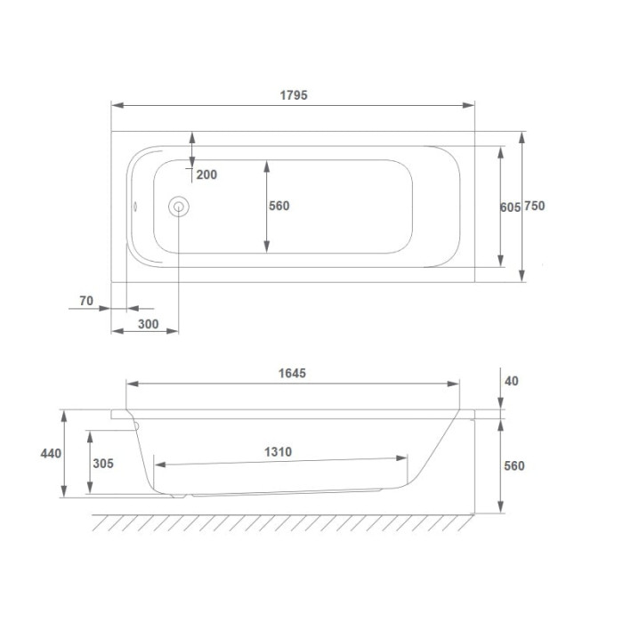 WA1-55-180x075 Ванна акрилова MIA Eco 180x75 + ніжки (1 сорт)