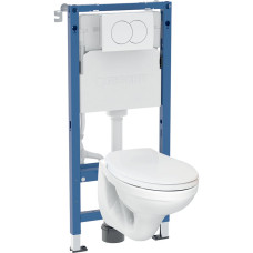 118.315.11.2 Комплект Geberit Duofix PRO 20, інсталяція для підв.унітазу Delta 12см із кріпленням до стіни, підвісний унітаз Idol із сидінням Duroplast, змивна клавіша Delta01: Білий глянець (1 сорт)