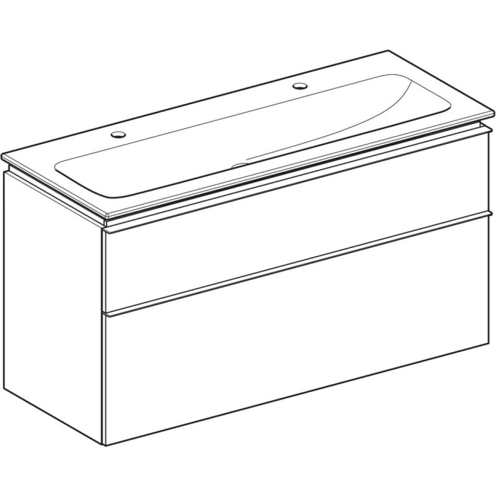 502.338.01.1 Комплект вбудованого умивальника Geberit iCon slim rim, з шафкою з двома шухлядами й з’єднувальним елементом для умивальника: B=120см, H=63см, T=48см, Білий глянець (1 сорт)