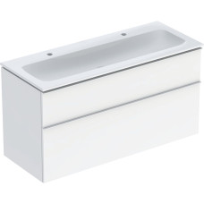 502.338.01.1 Комплект вбудованого умивальника Geberit iCon slim rim, з шафкою з двома шухлядами й з’єднувальним елементом для умивальника: B=120см, H=63см, T=48см, Білий глянець (1 сорт)